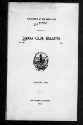 Sierra Club Bulletin 1911 Vol 8 No 1 January cover
